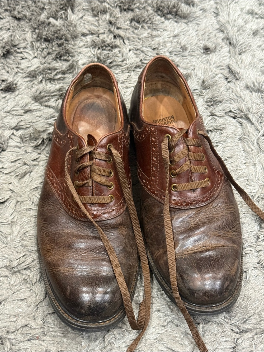 Johnston & Murphy Mens Brown Oxford Dress Shoes Size 9.5M Sheep Skin Waterproof